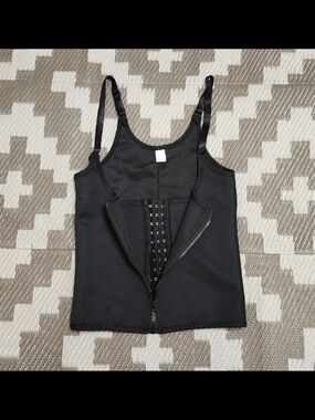 Black Shapewear Tank Top with Front Zipper and Hook Closure